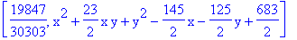 [19847/30303, x^2+23/2*x*y+y^2-145/2*x-125/2*y+683/2]